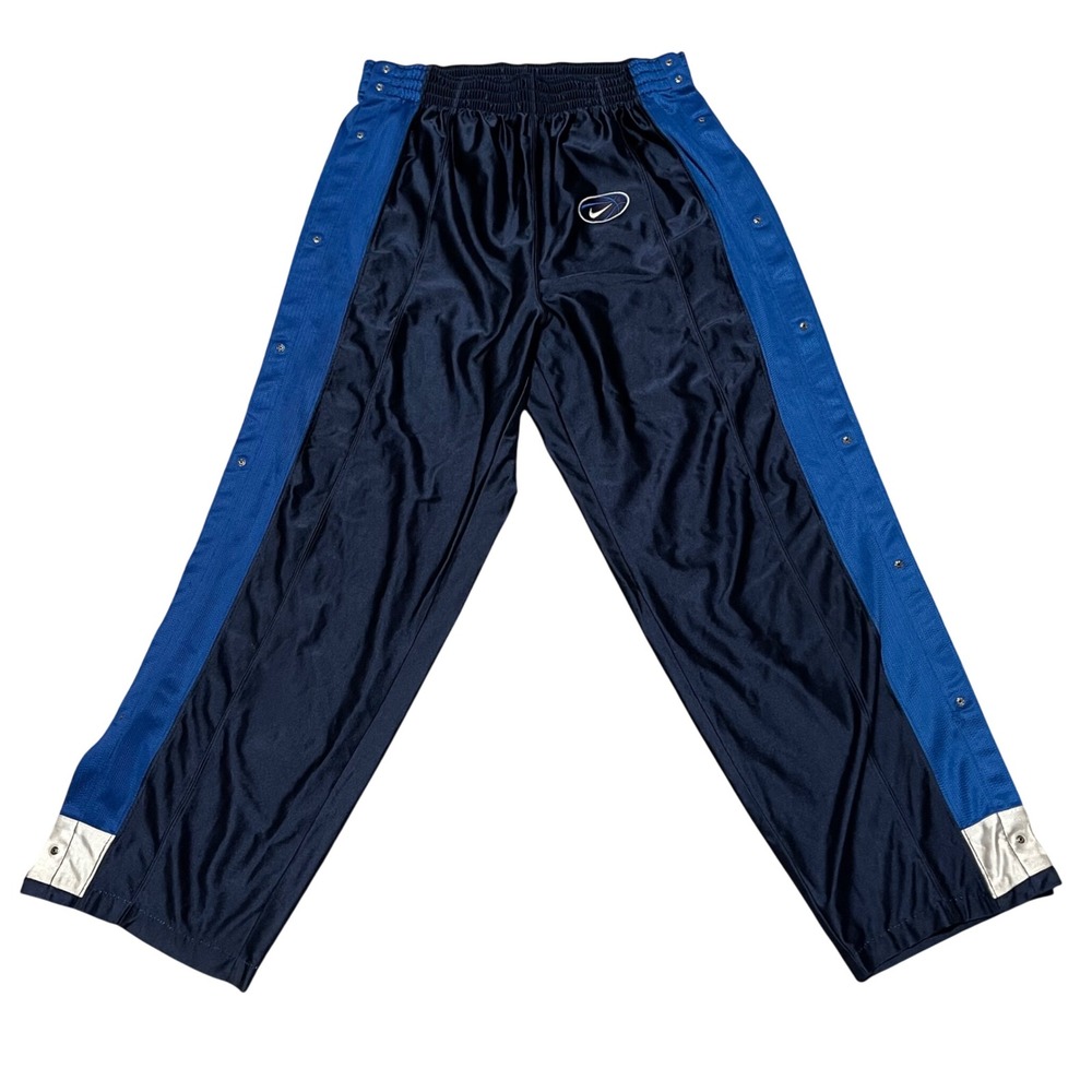Vintage Nike Tearaway Track Pants Mens Large Navy Blue Snap Warm Up Trousers